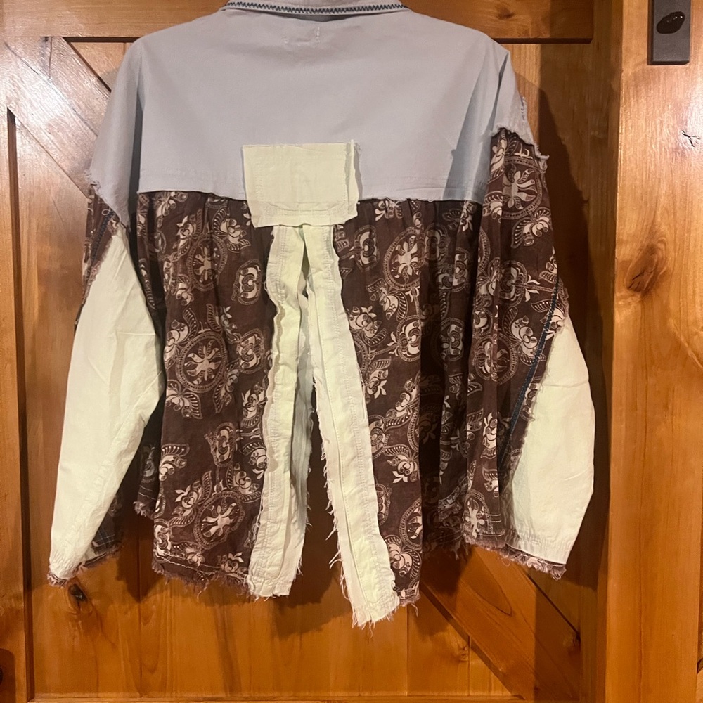 POL Light Blue and Cream Patchwork Jean Jacket - Picture 2 of 2